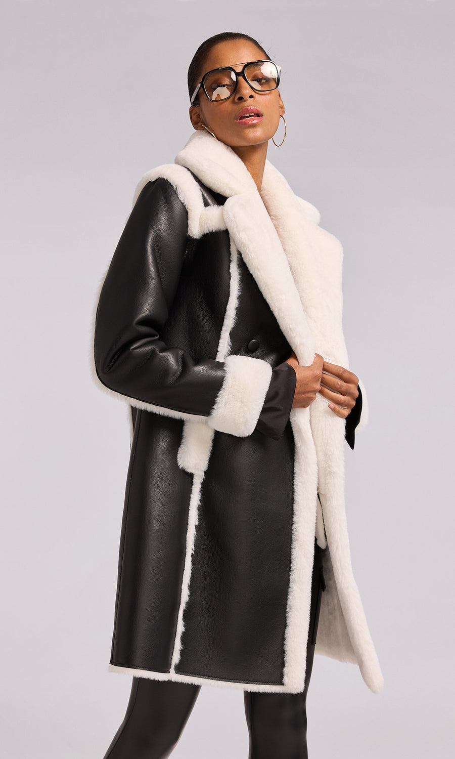Vienna Faux Fur Shearling Coat - Black/White 