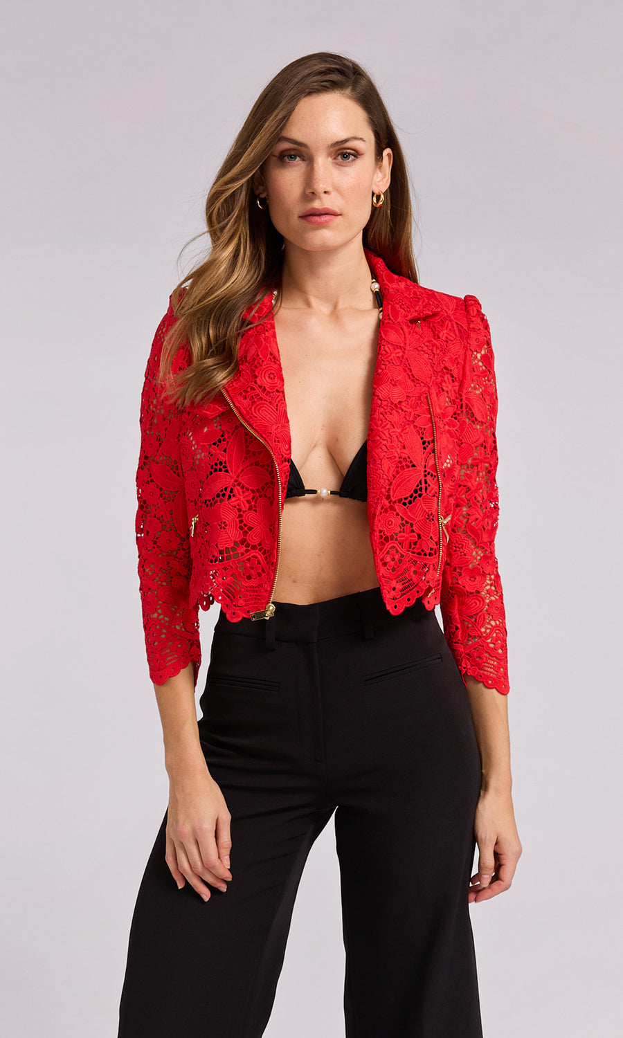 Malibu Guipure Lace Jacket - Red