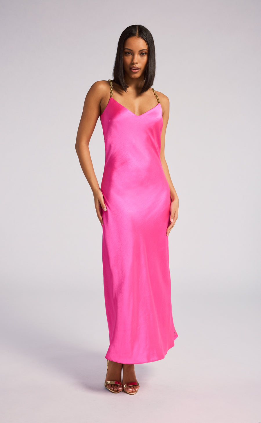 Monica Satin Maxi Dress - Hot Pink