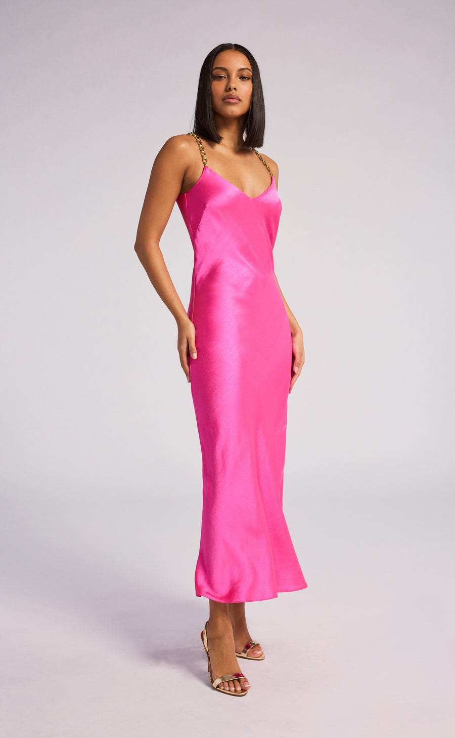 Monica Satin Maxi Dress - Hot Pink