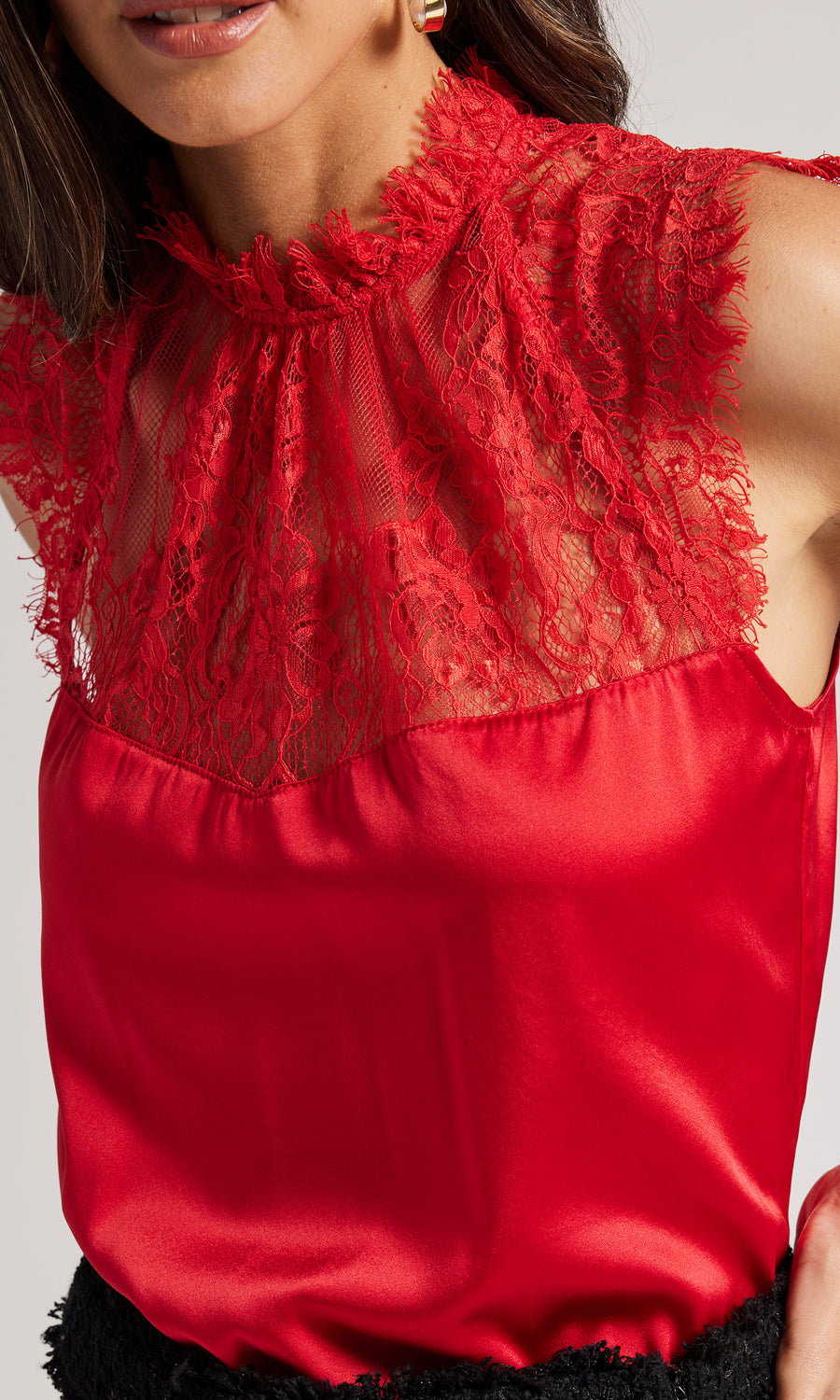 Annalise Lace Combo Top - Red 