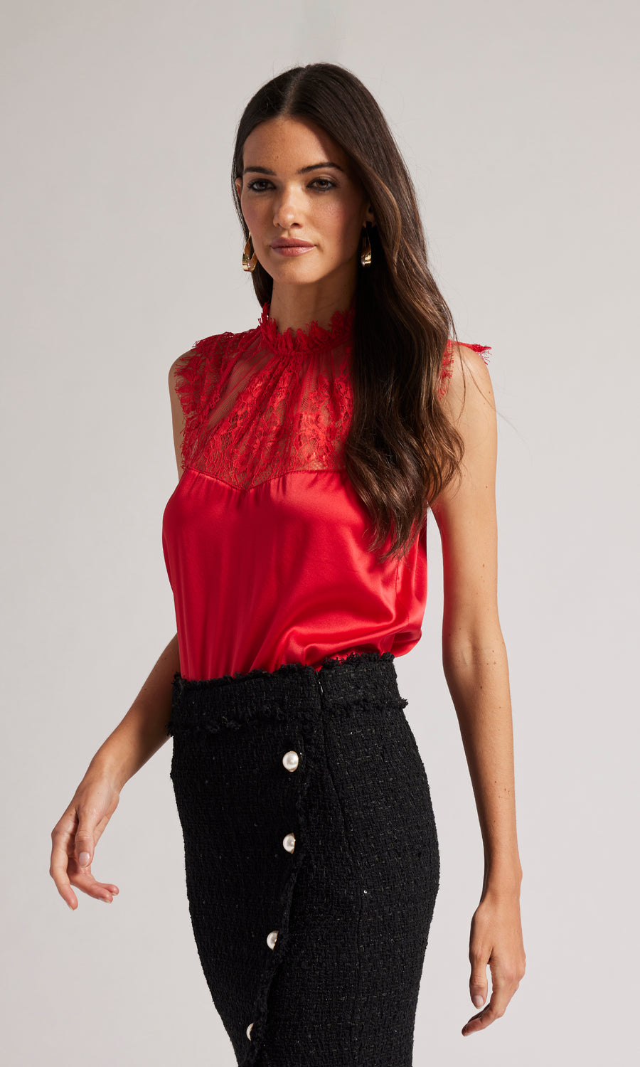 Annalise Lace Combo Top - Red 