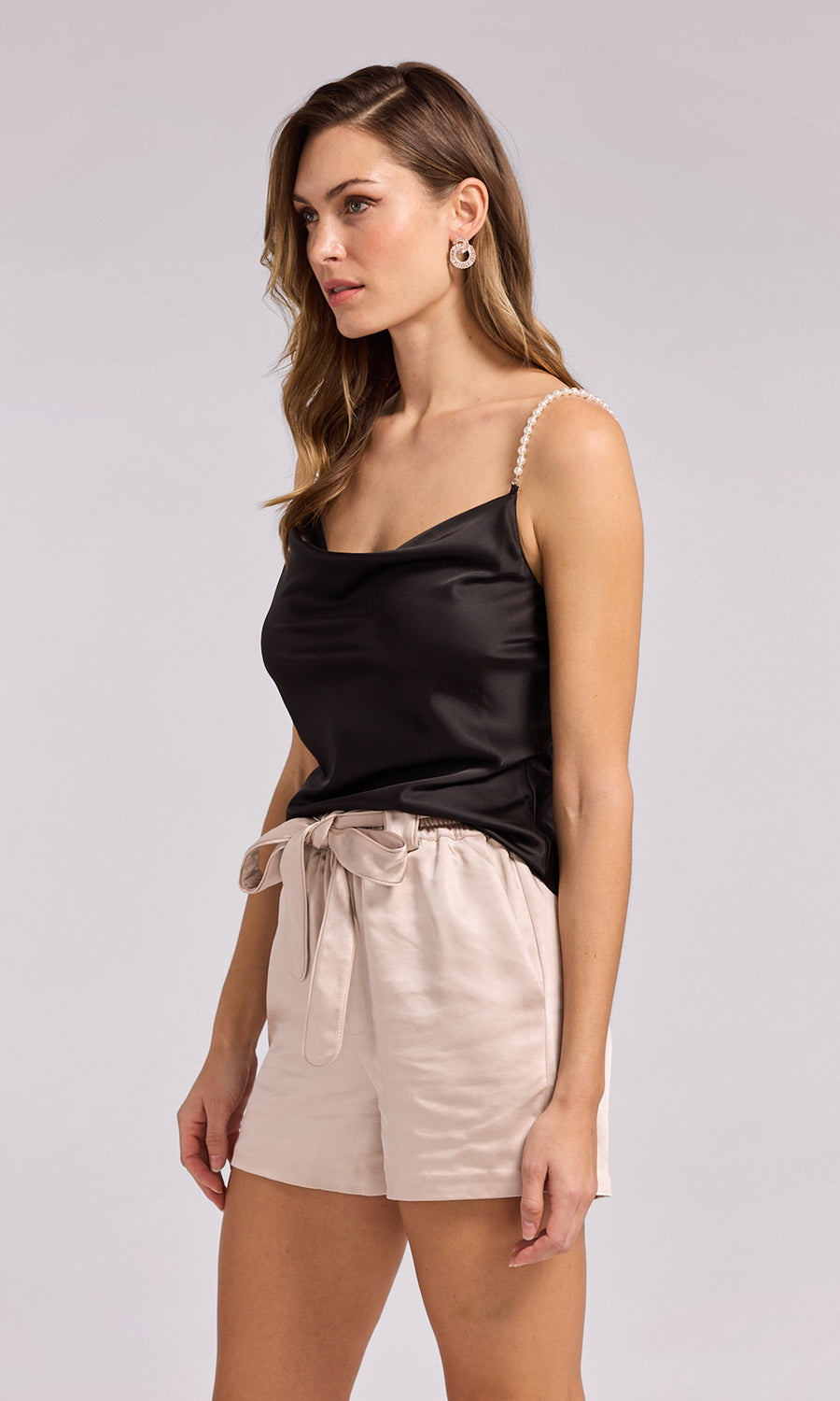 Birdie Pearl Strap Cami - Black 