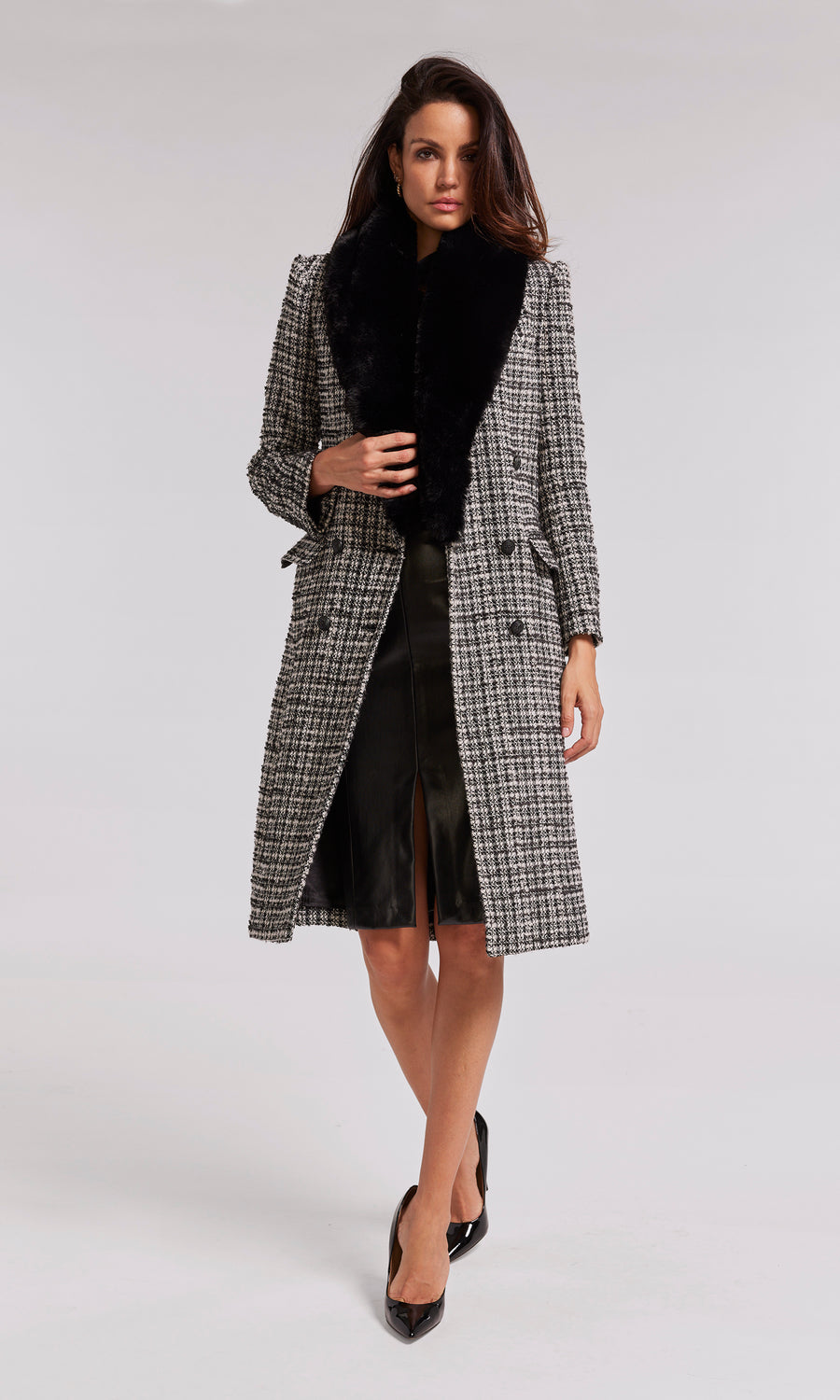 Blakely Faux Fur Combo Wool Coat - Black/White 