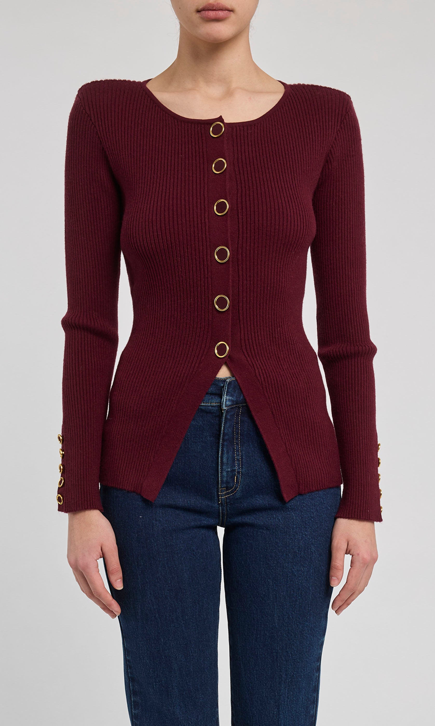 Malbec sweater on model with blue jeans