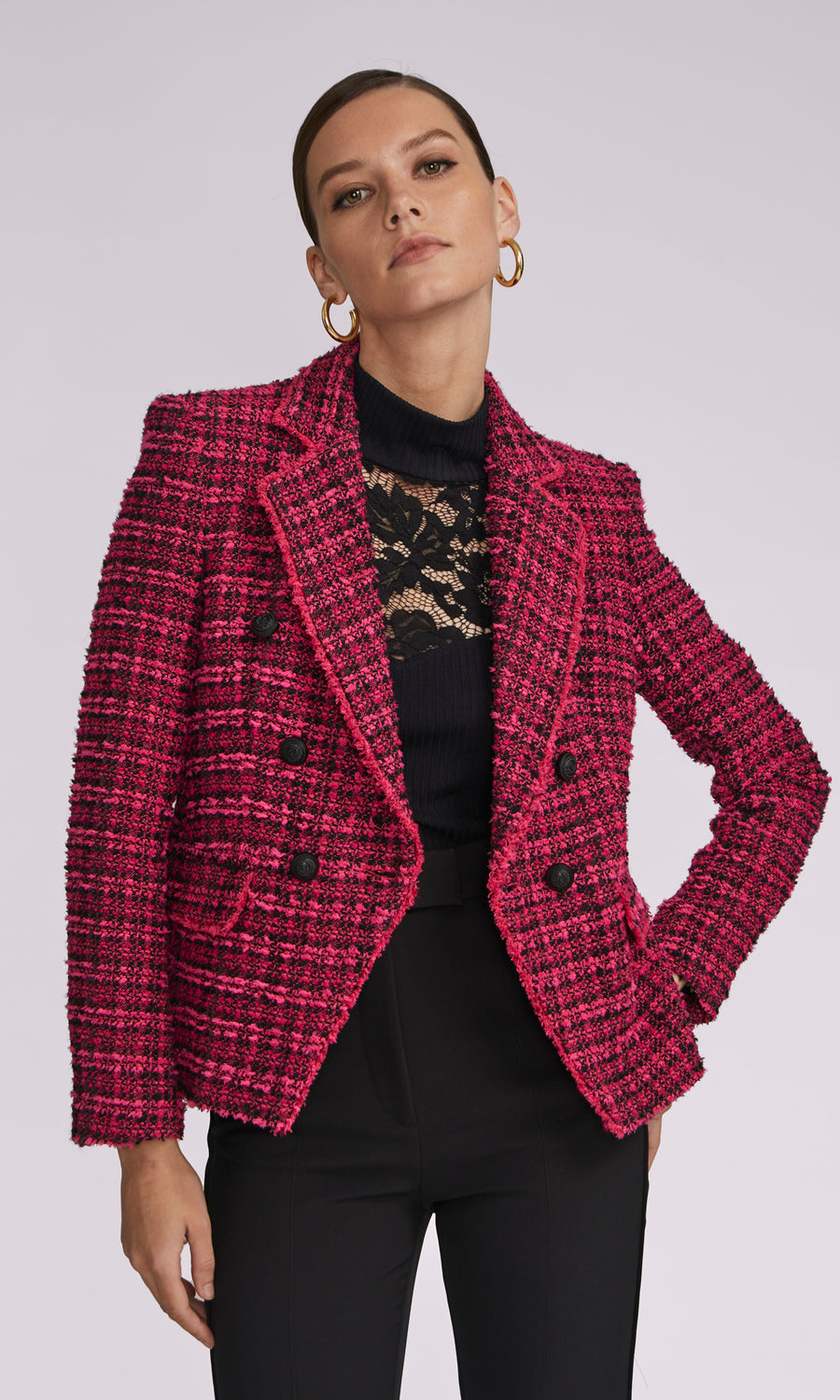 Eliza Tweed Blazer - Hot Pink/Black