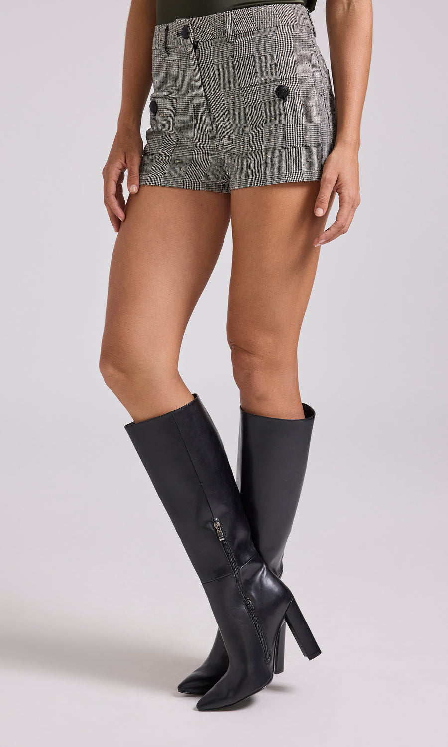 Alina Plaid Cargo Shorts - Grey/Black