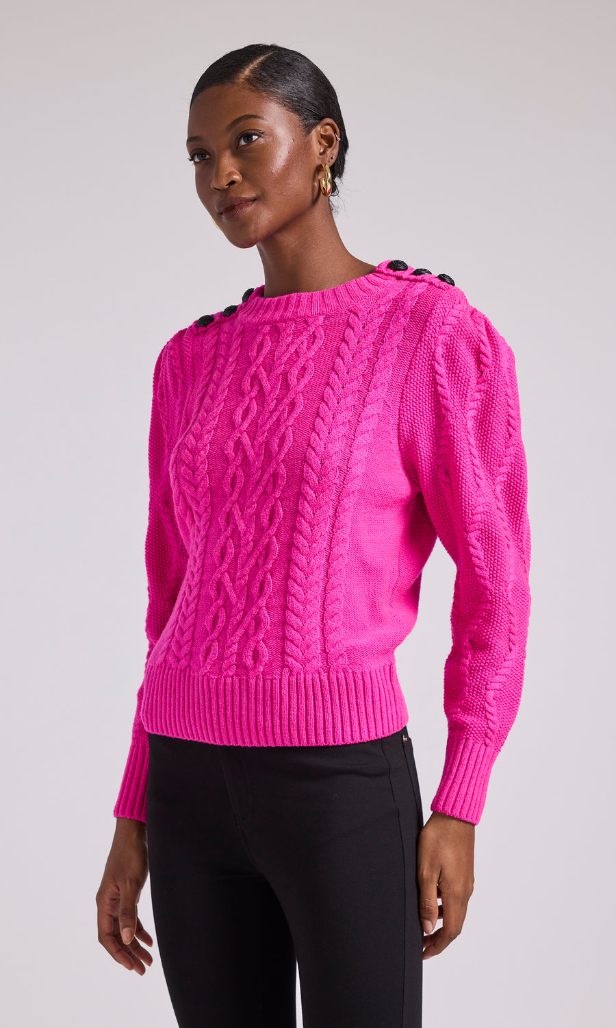 Brooks Cable Sweater - Hot Pink