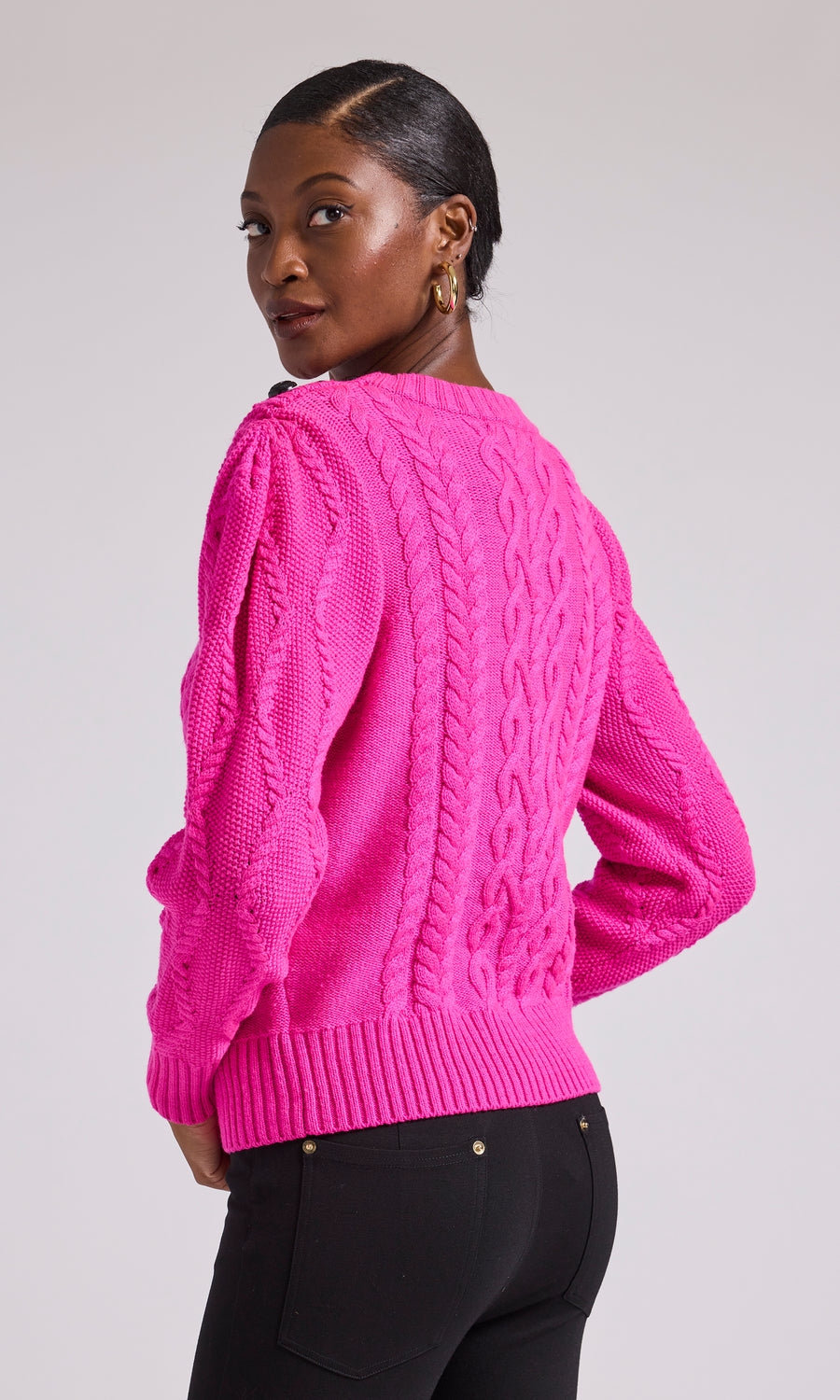 Brooks Cable Sweater - Hot Pink