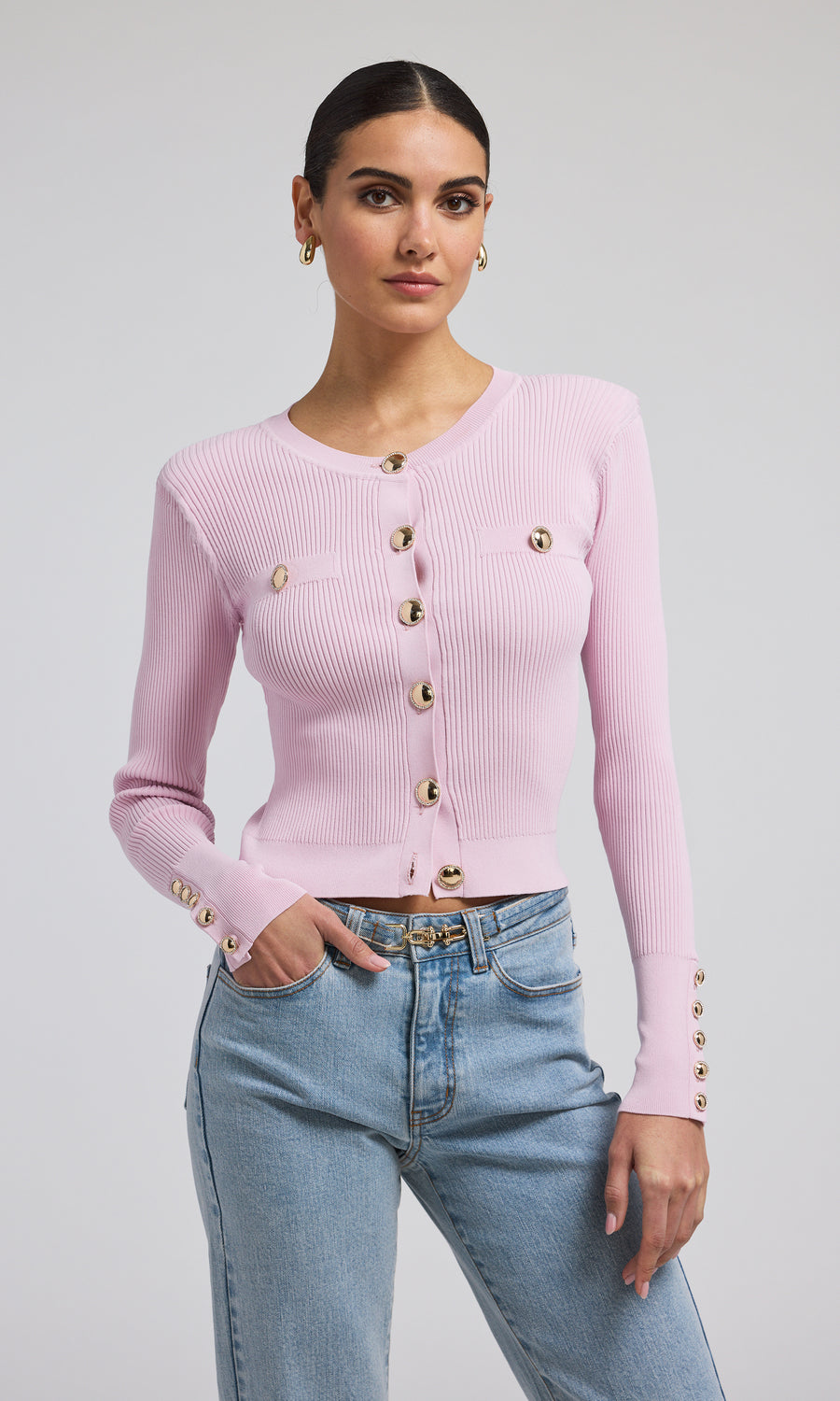 PENNIE RIB CARDIGAN - Light Pink