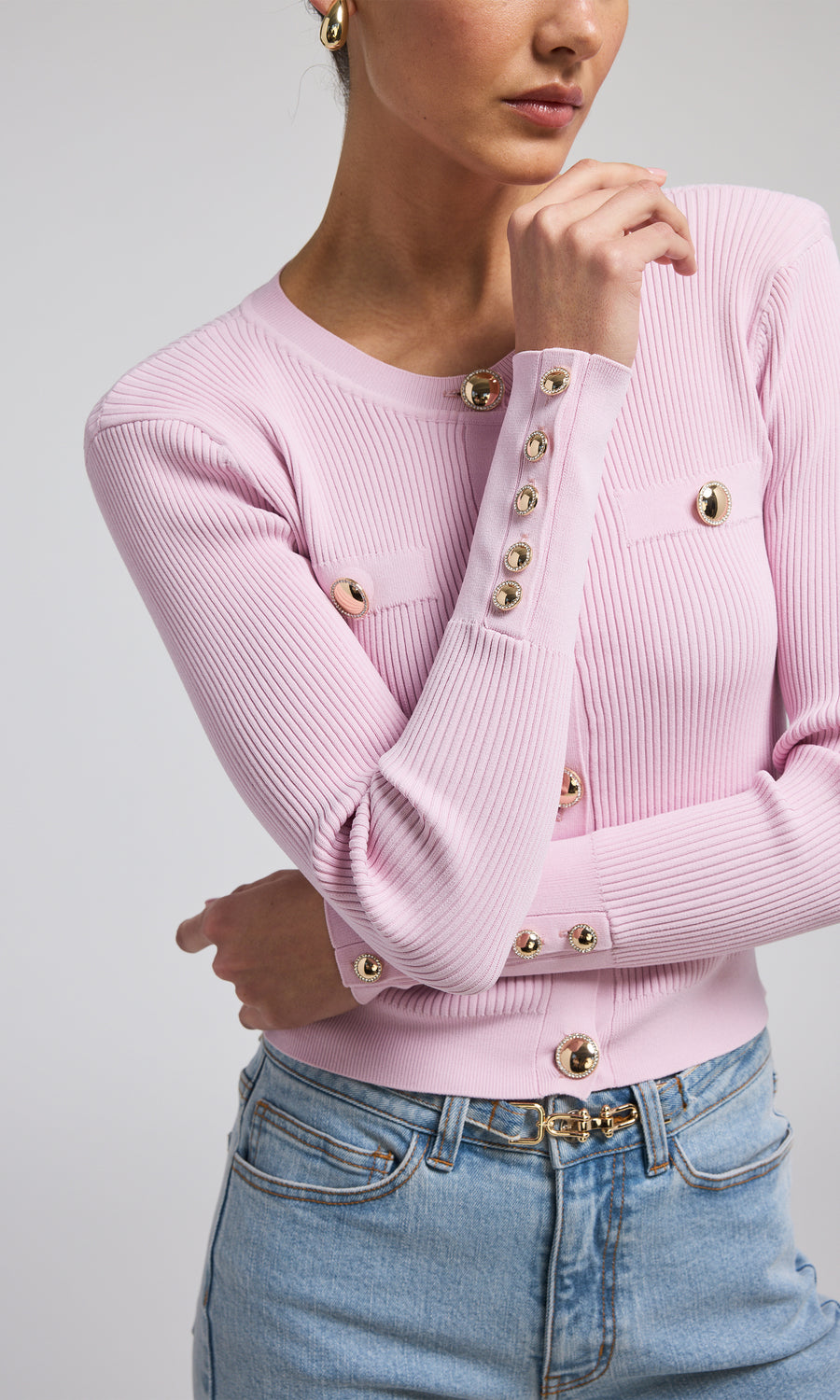 PENNIE RIB CARDIGAN - Light Pink