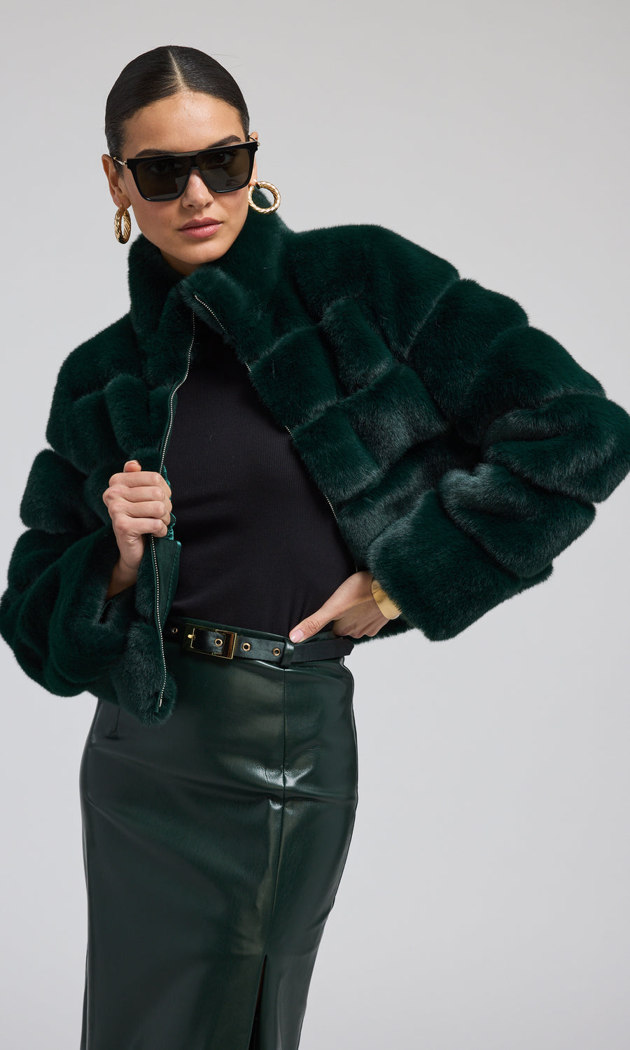 Green faux fur bomber jacket best sale