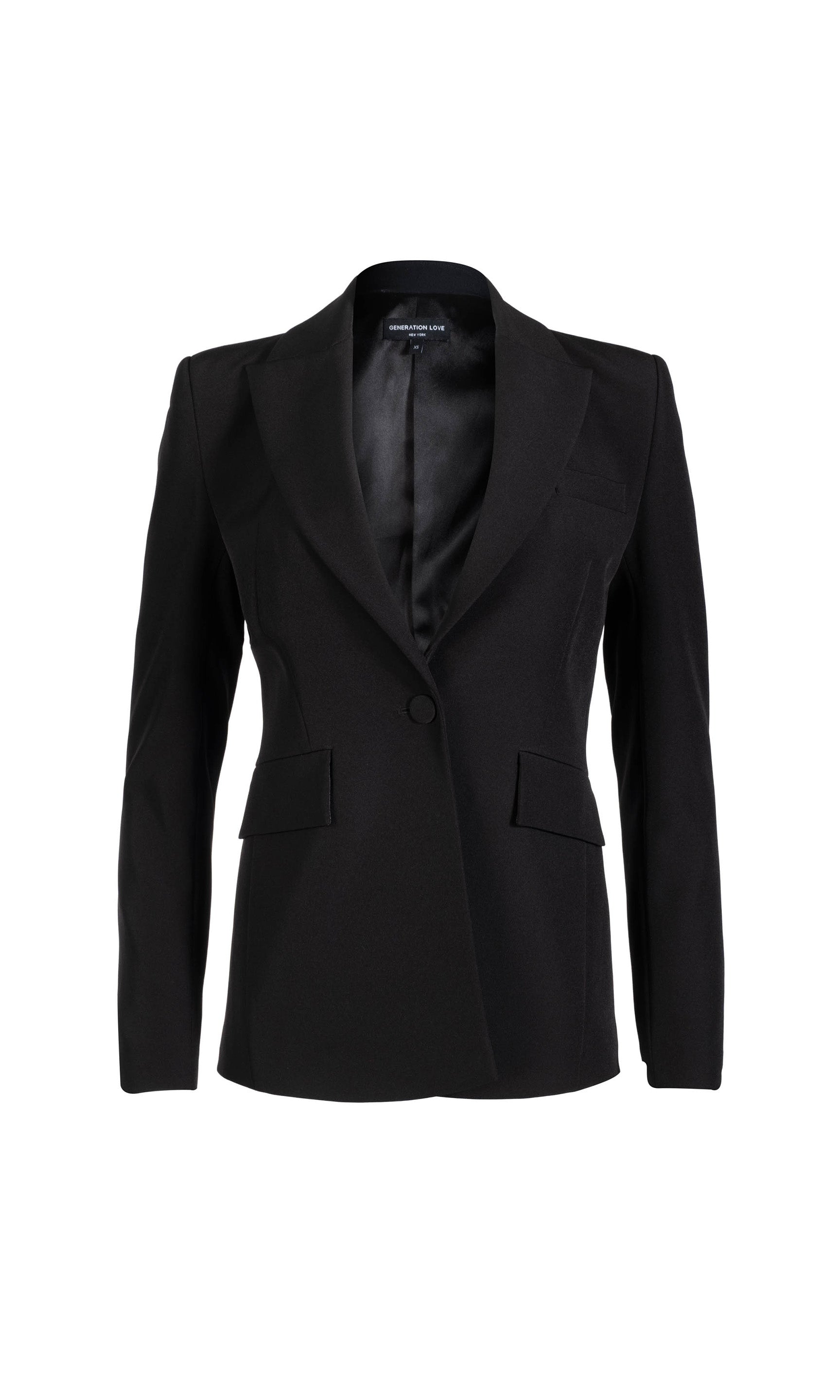 Flat image of the Aimee crepe blazer in black on a white background