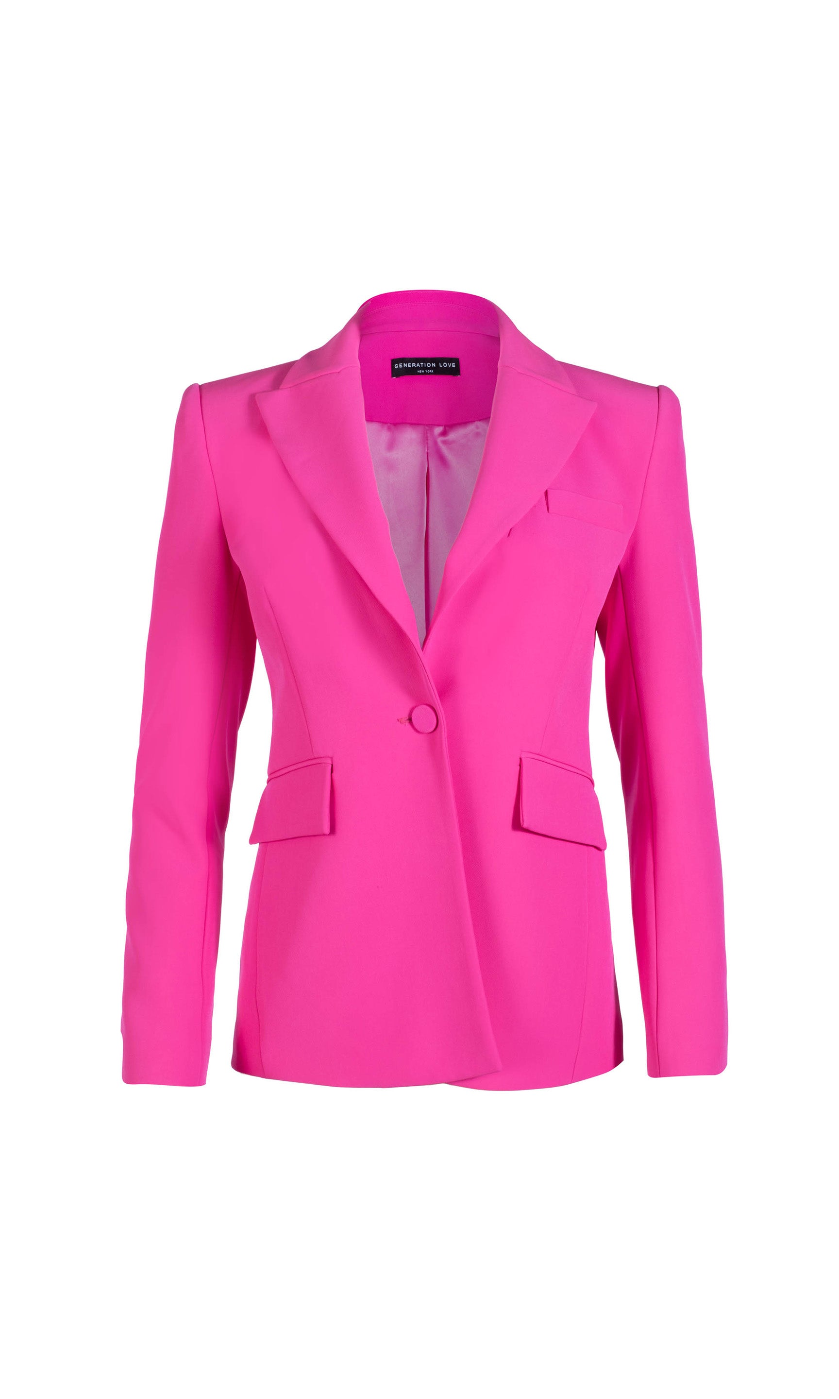 Flat image of the Aimee crepe blazer in hot pink on a white background