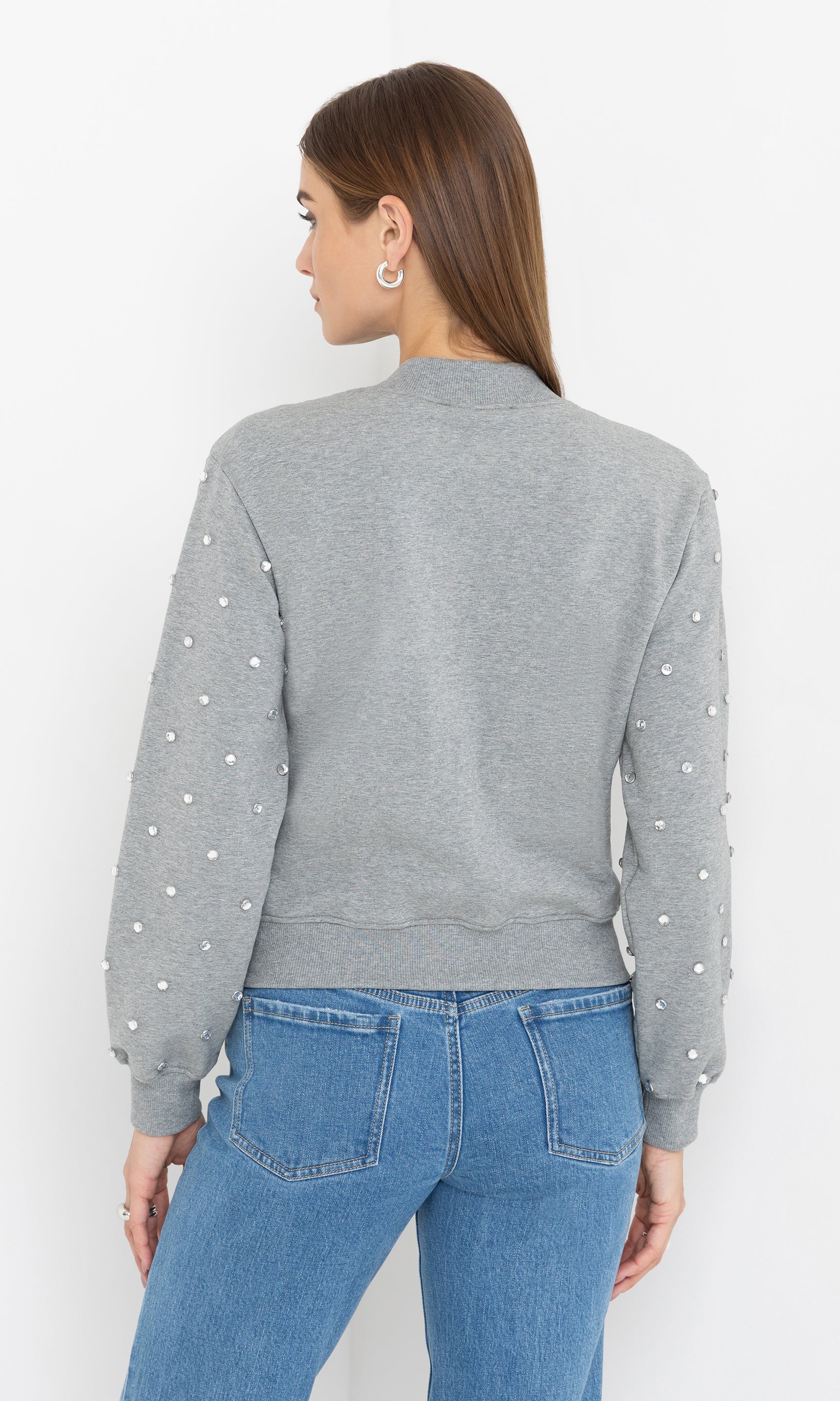 Rear view of the Julie Crystal Stud Sweatshirt highlighting its simple, clean back design.