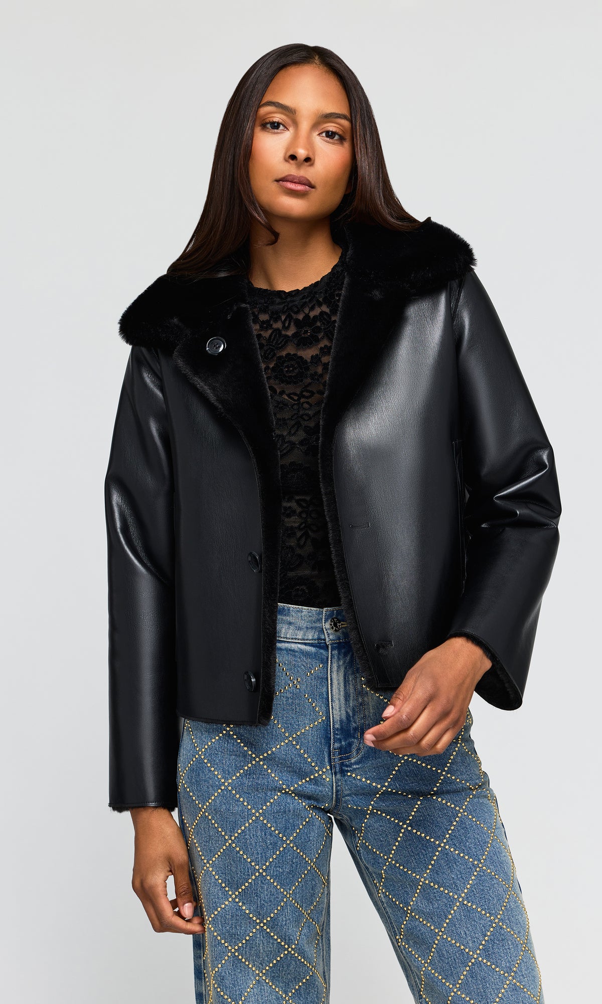 Delphine Reversible Faux Fur Shearling Jacket