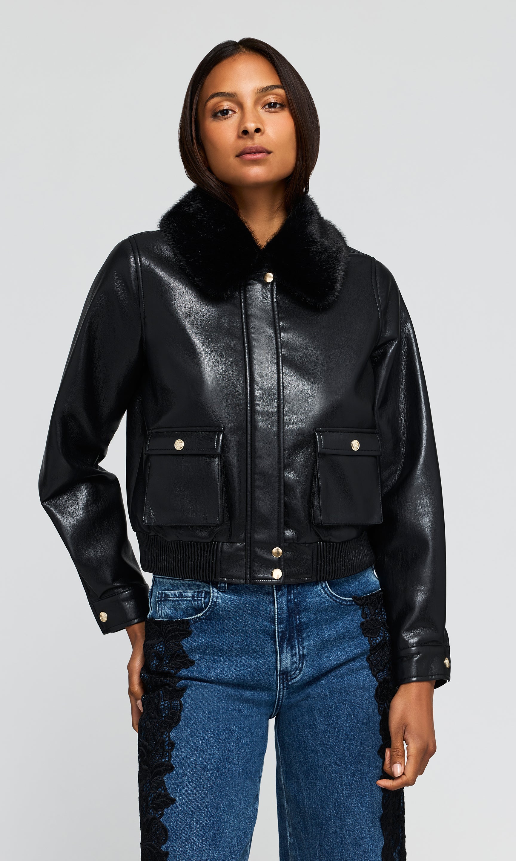 Esther Faux Fur Combo Vegan Leather Bomber