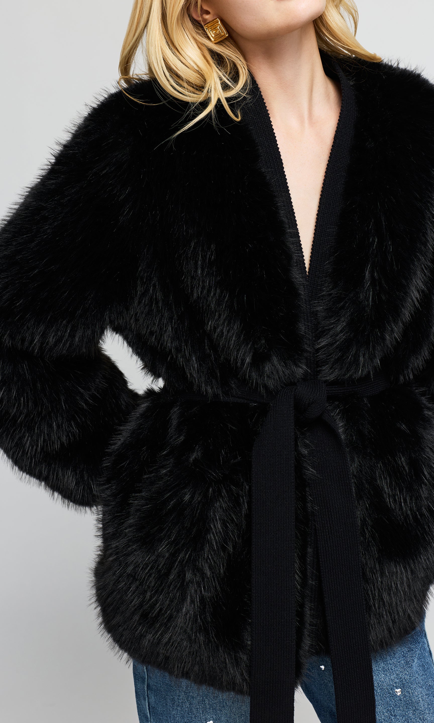 Heloise Faux Fur Belted Wrap Jacket