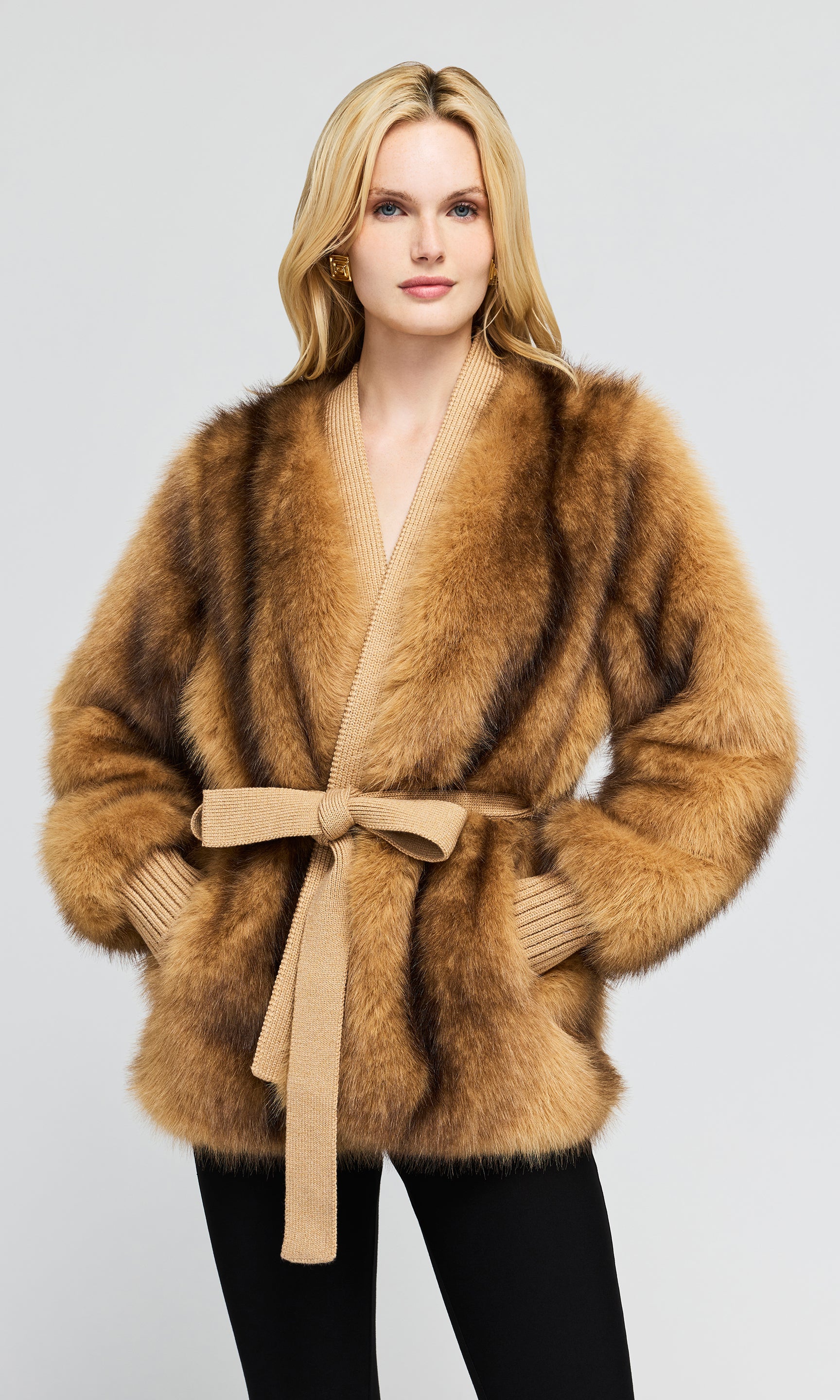 Heloise Faux Fur Belted Wrap Jacket