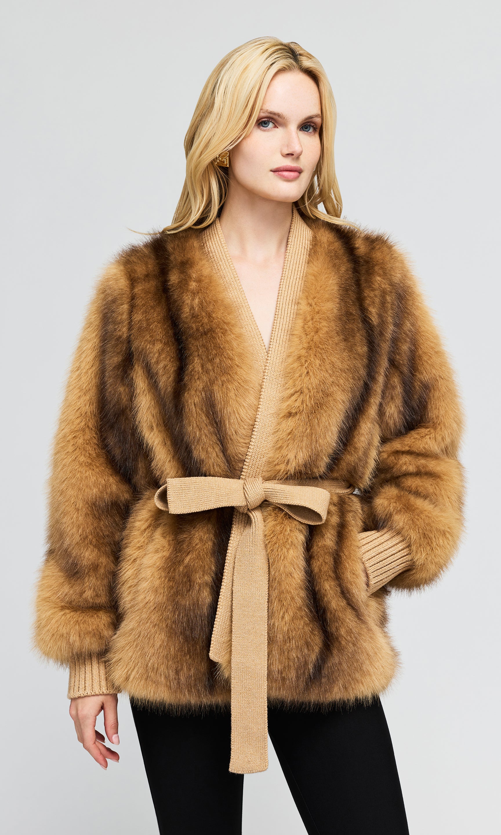 Heloise Faux Fur Belted Wrap Jacket