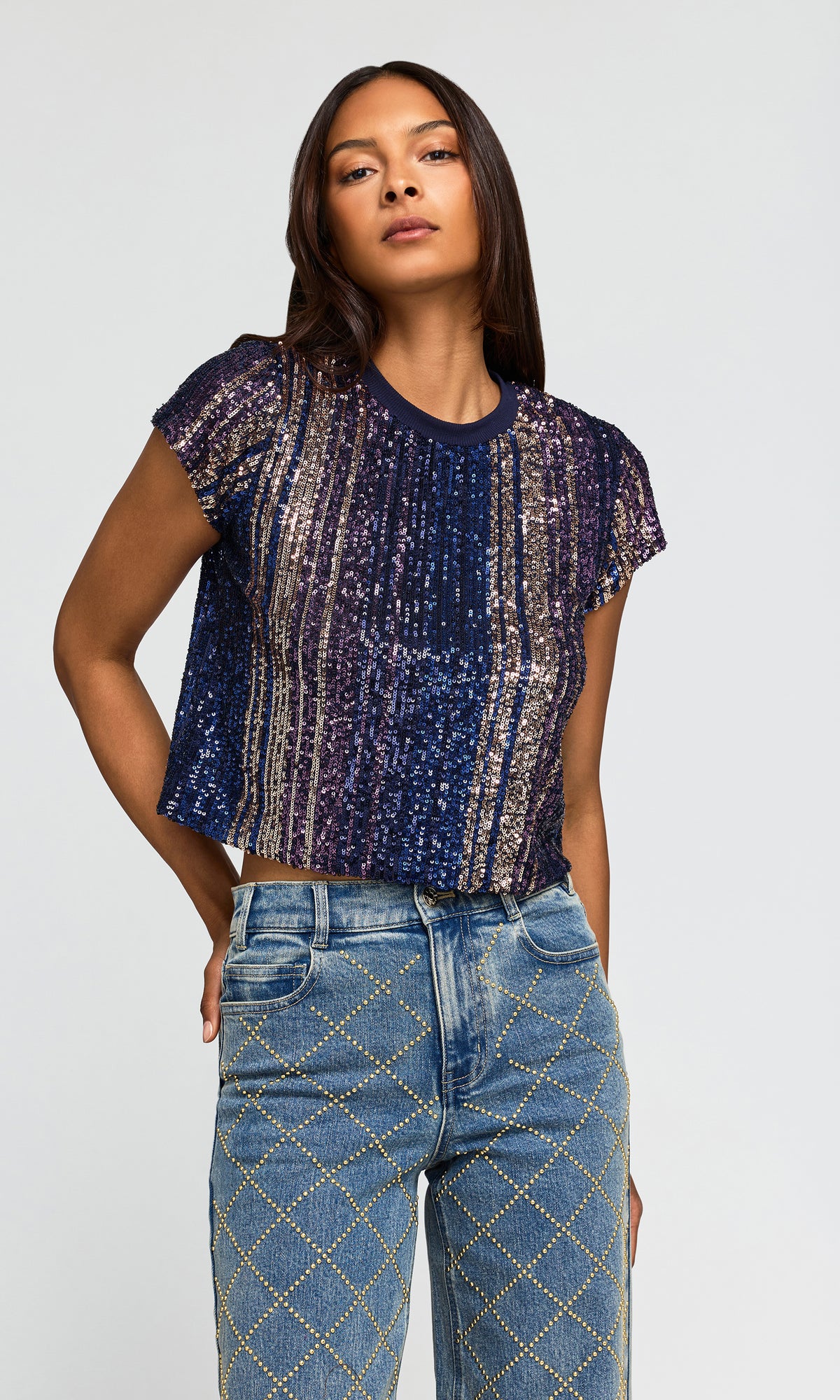 Kai Stripe Sequin Top