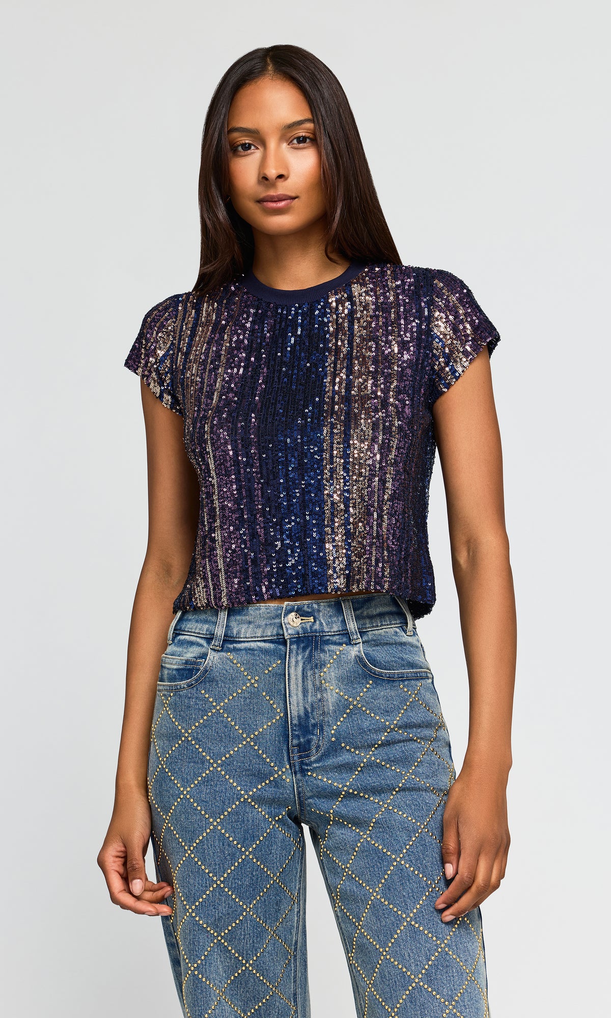 Kai Stripe Sequin Top