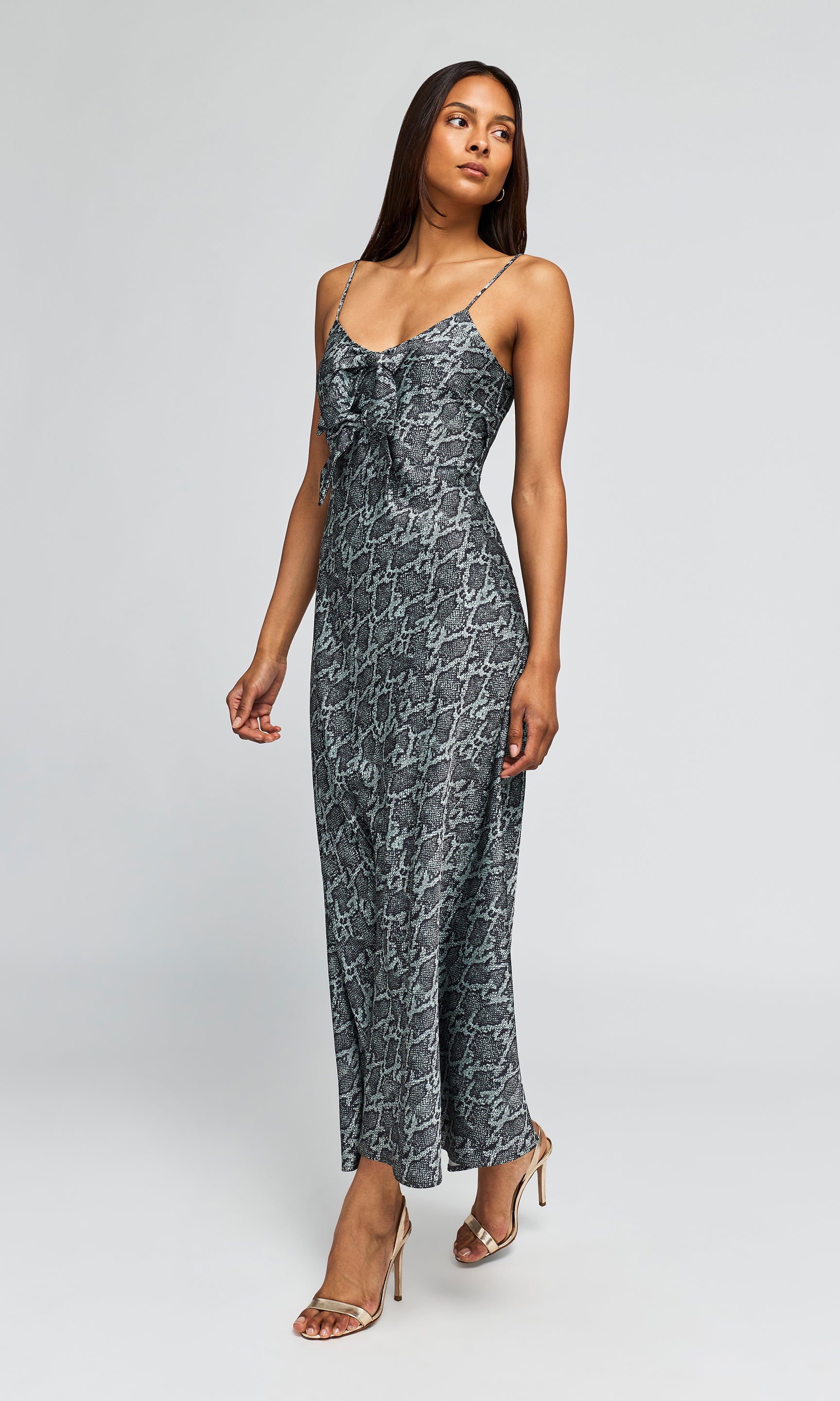 Madeleine Snake Satin Bow Dress
