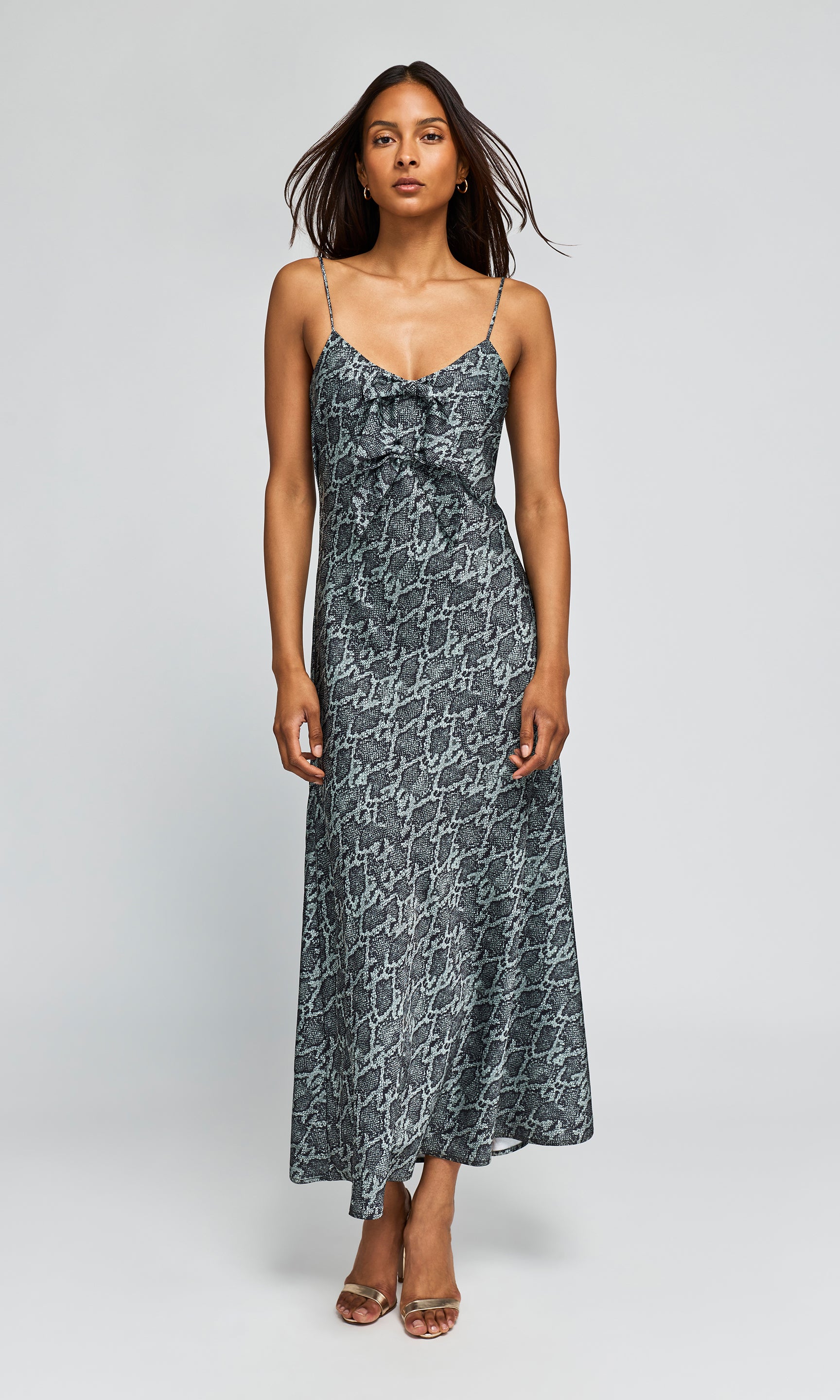 Madeleine Snake Satin Bow Dress