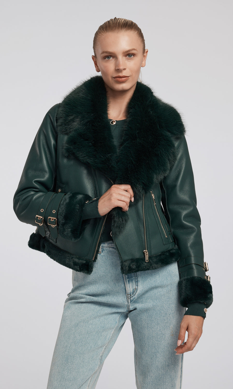 Faux leather shearling moto jacket best sale