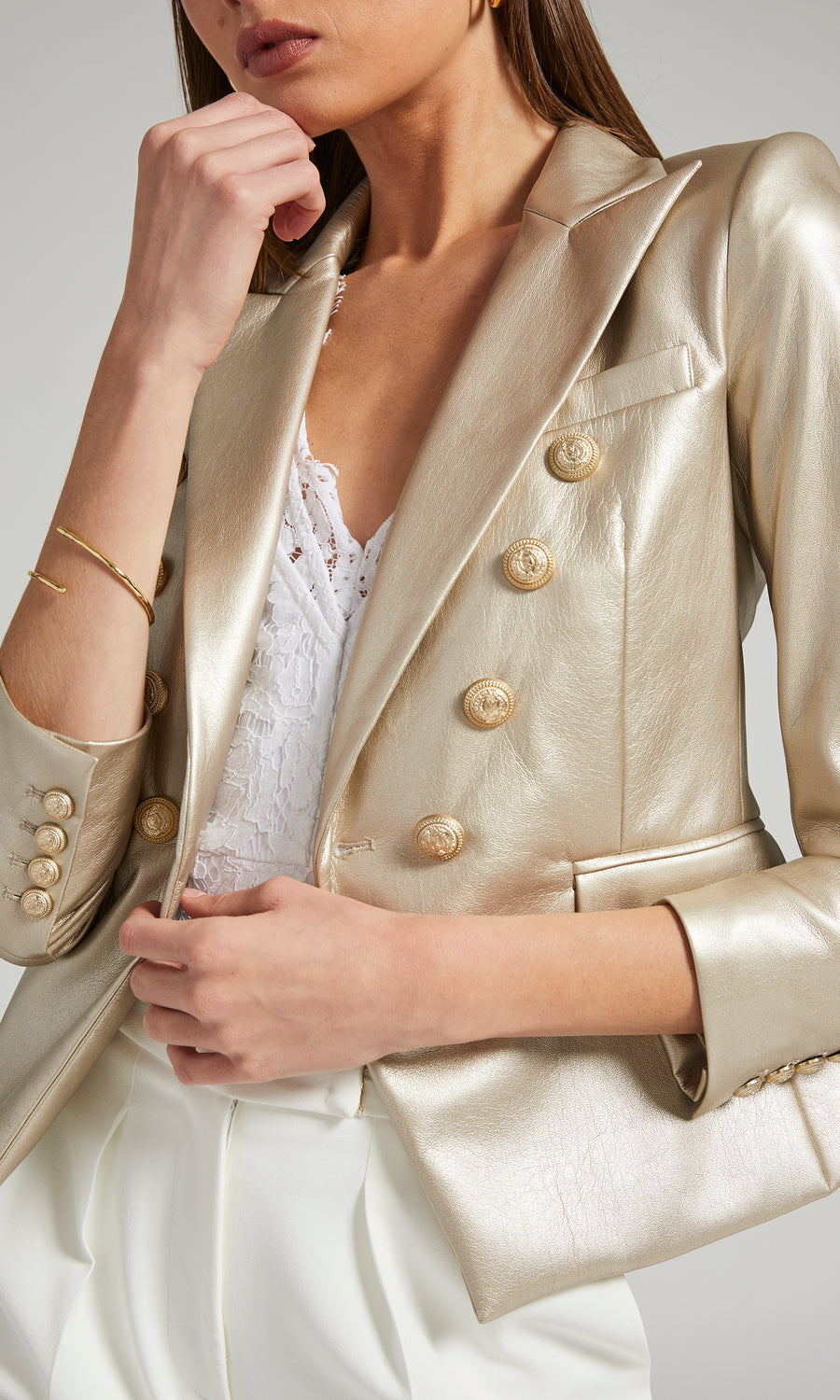 Delilah Vegan Leather Blazer - Pale Gold