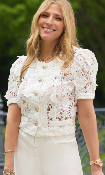Joanie 3D Lace Jacket in White | Generation Love