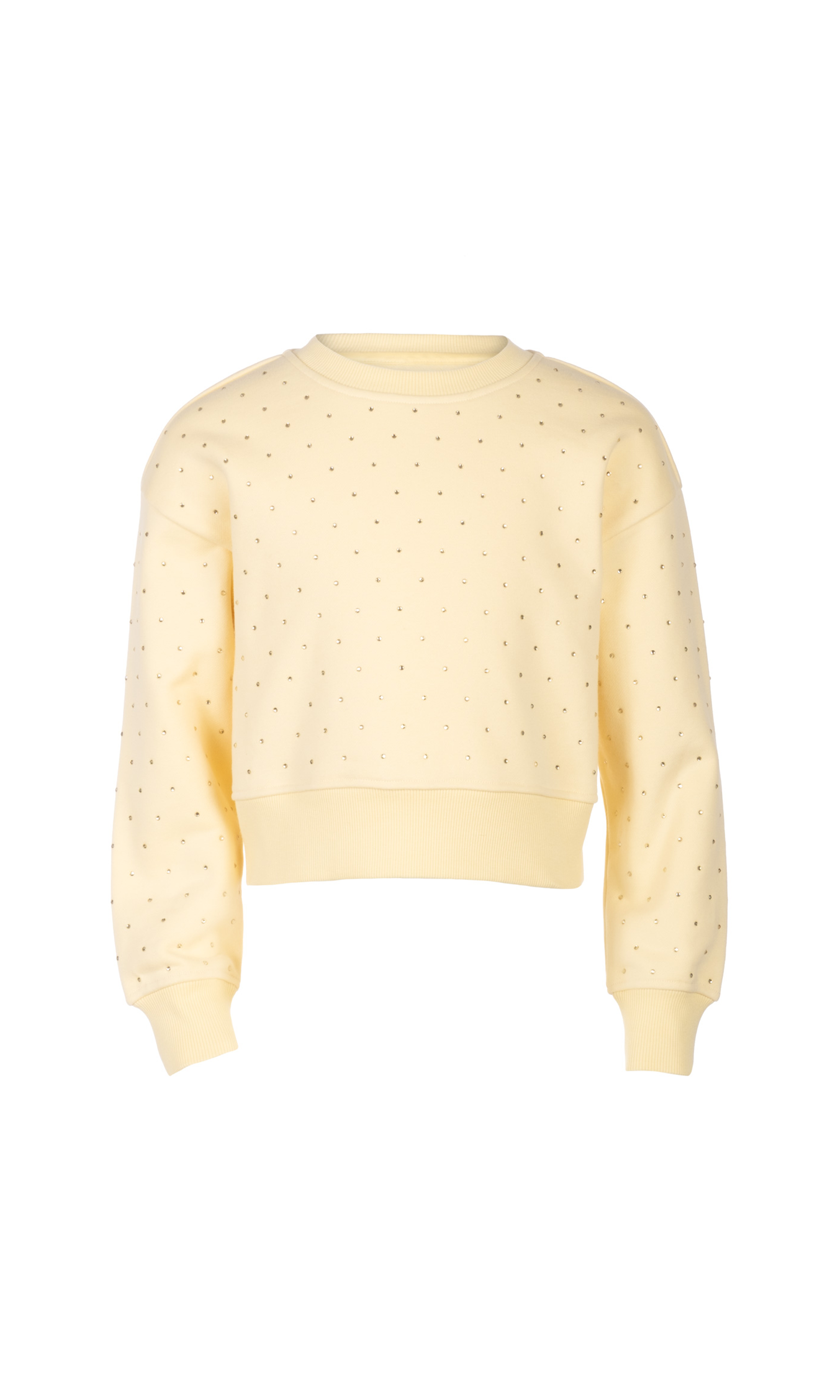 Light yellow sweatshirt with small crystal embellishments on a white background