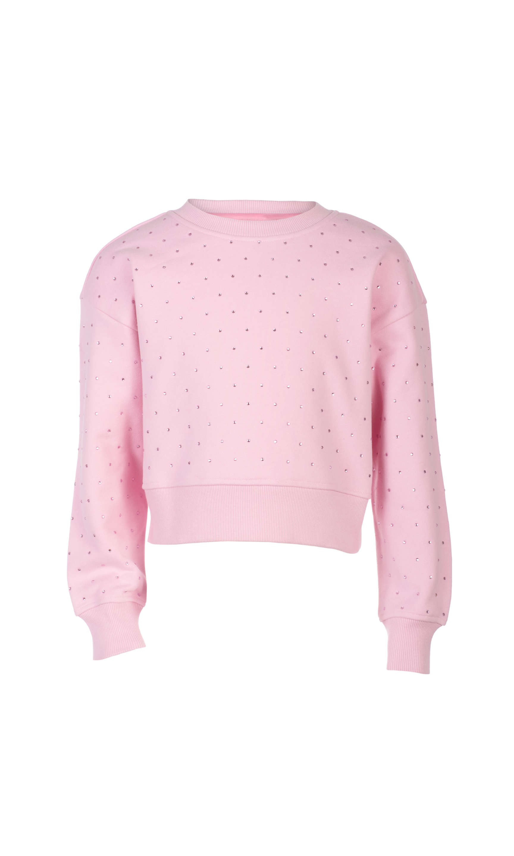 Pink sweatshirt with small crystal embellishments on a white background