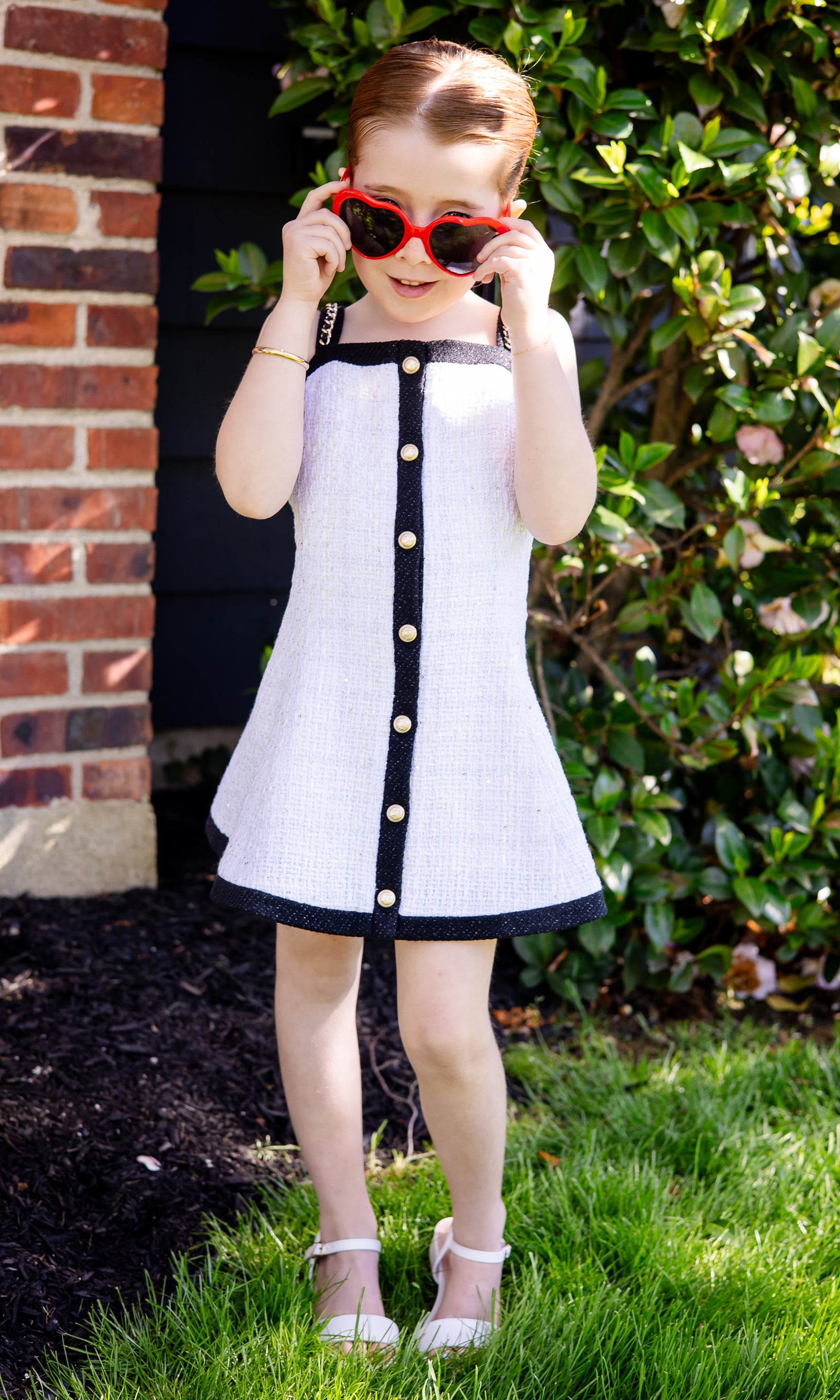 Girl's Kathy Contrast Combo Tweed Dress