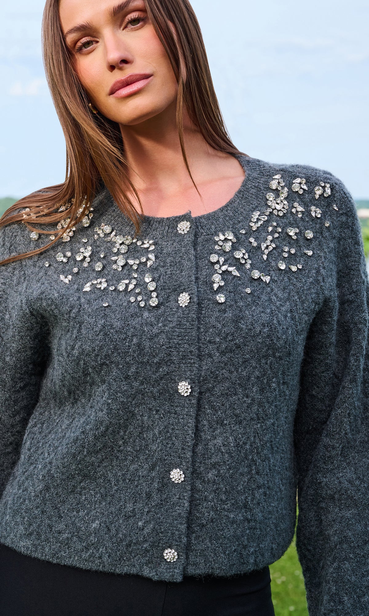 Glenda Crystal Cable Cardigan