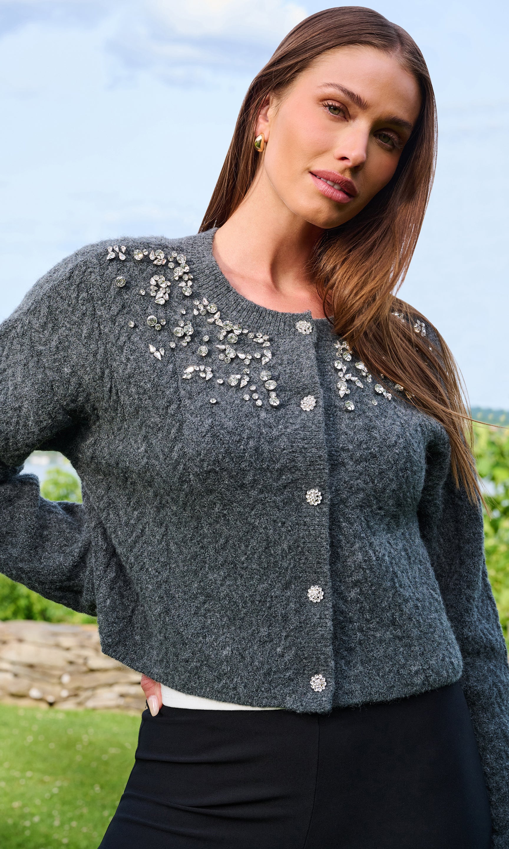 Glenda Crystal Cable Cardigan