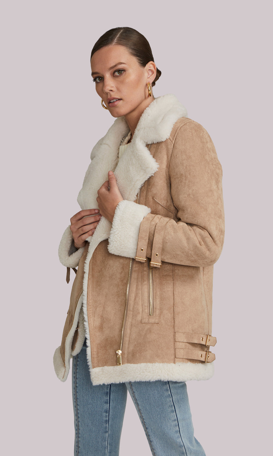 Nikita Faux Suede Shearling Jacket – Generation Love