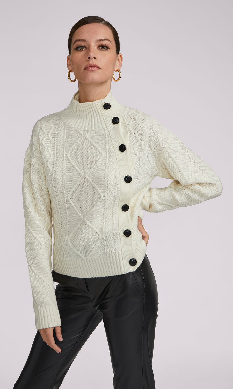 Selena Cable Button Sweater - Cream