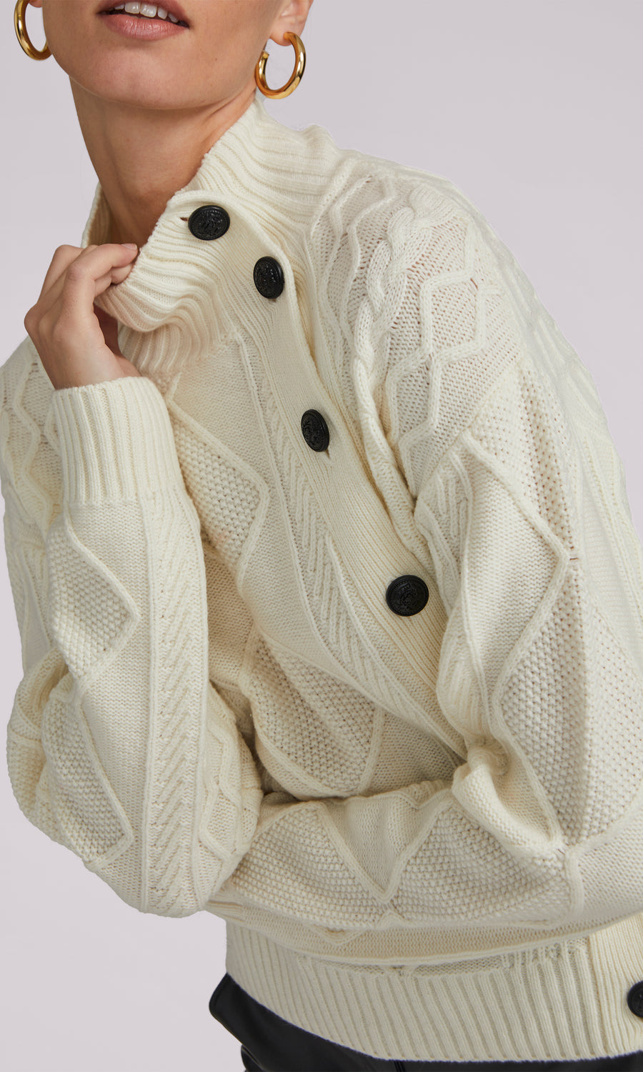 Selena Cable Button Sweater - Cream