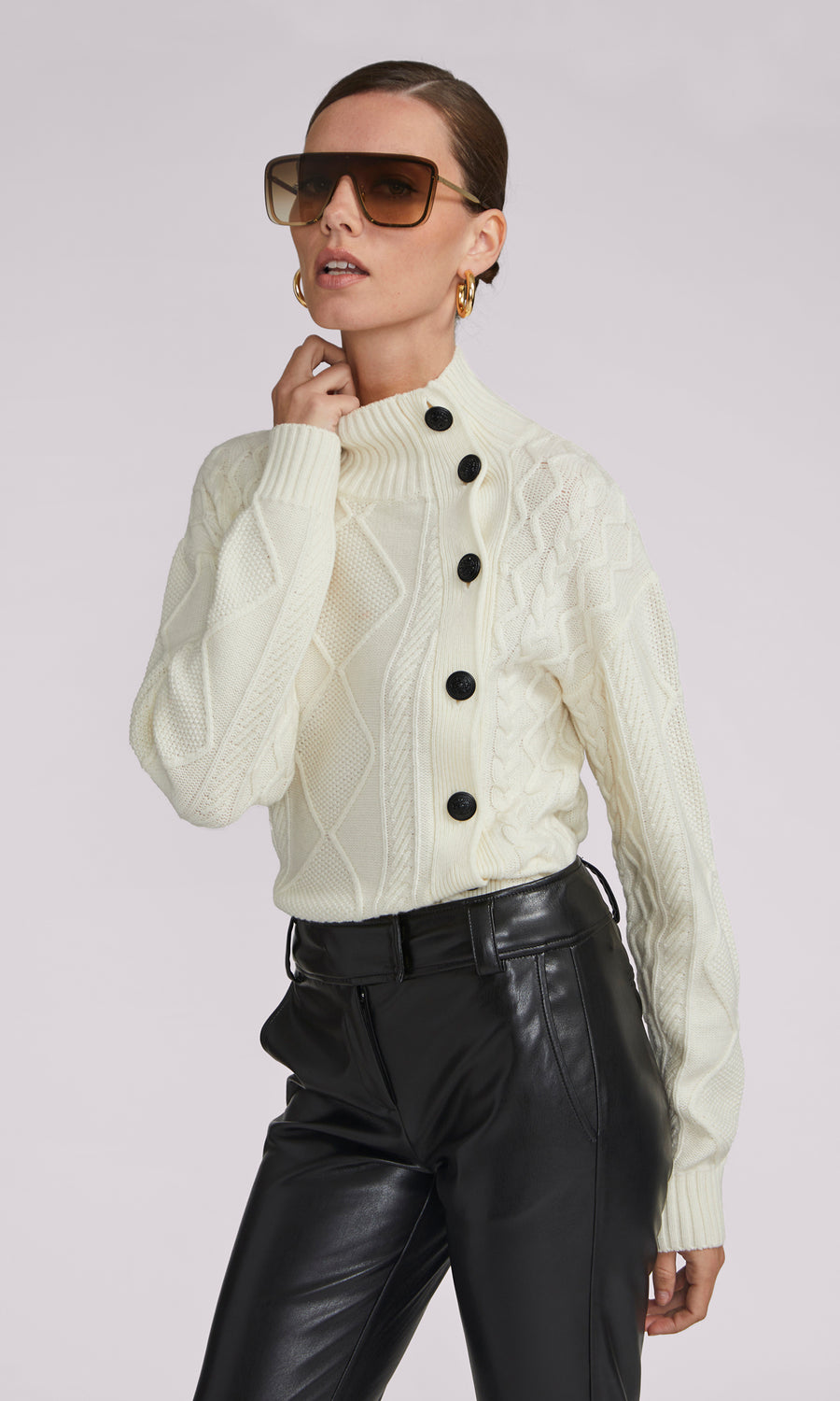 Selena Cable Button Sweater - Cream