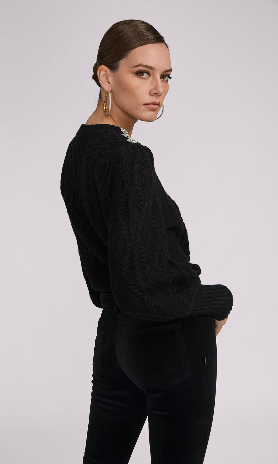 Rylan Cable Button Sweater - Black