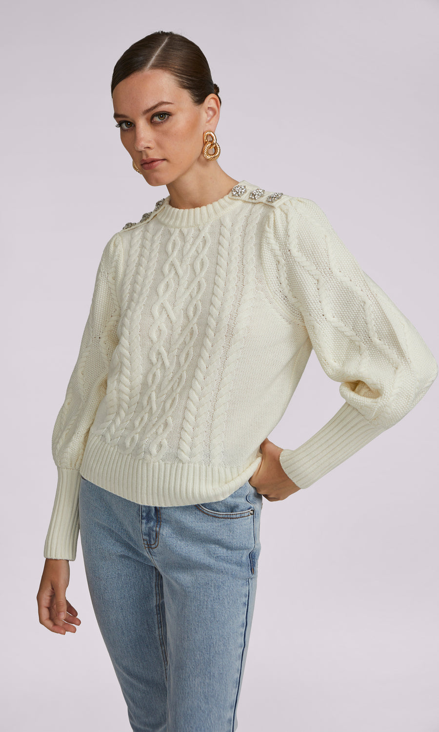 Rylan Cable Button Sweater - Cream