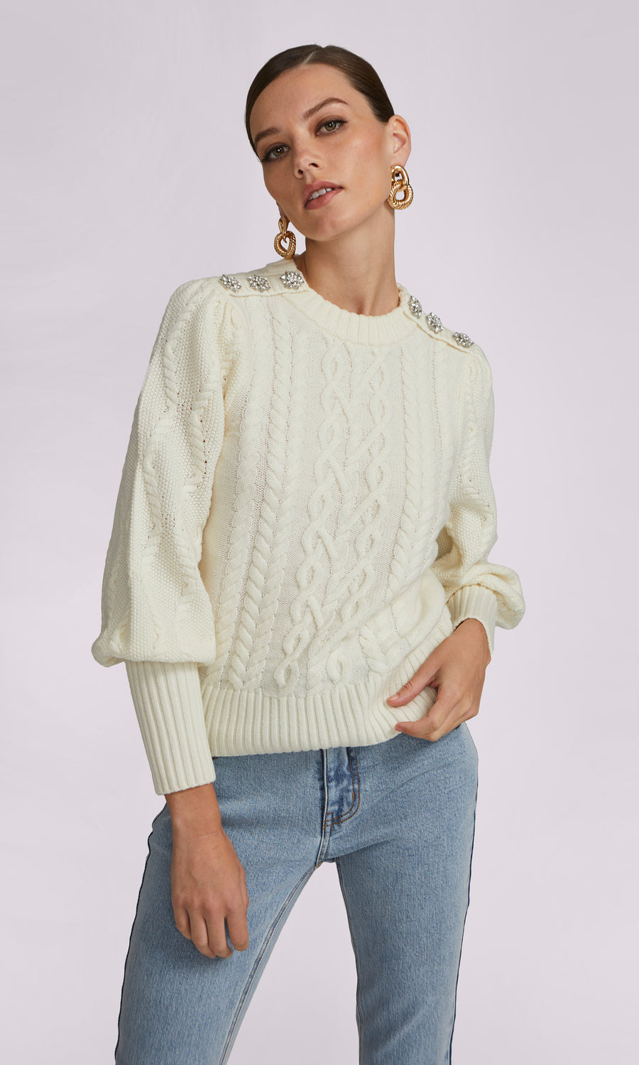 Rylan Cable Button Sweater - Cream