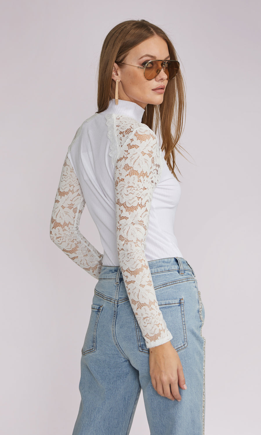 Halle Lace Combo Top - White