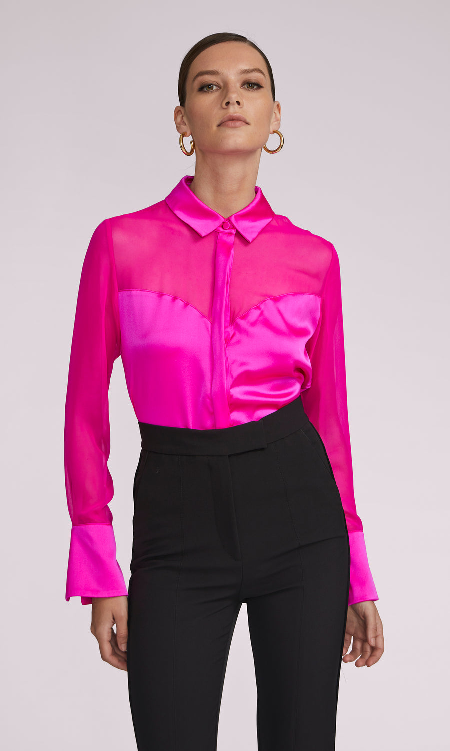 Taytum Georgette Combo Blouse - Hot Pink