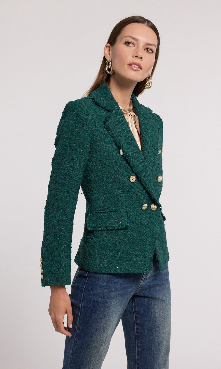 Tweed blazer gold buttons new arrivals