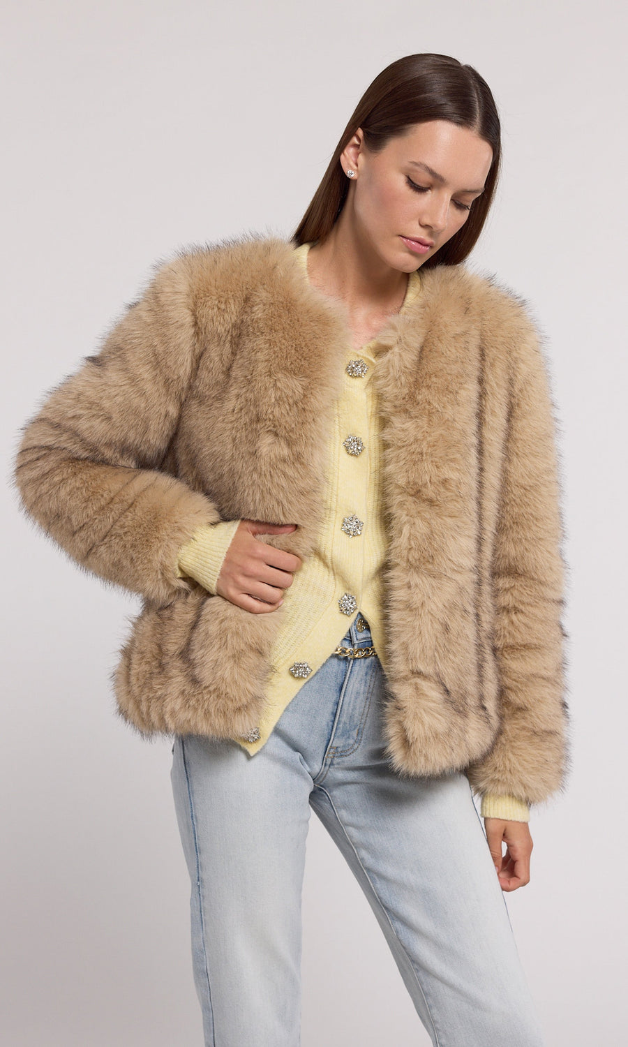 Faux fur tan jacket top