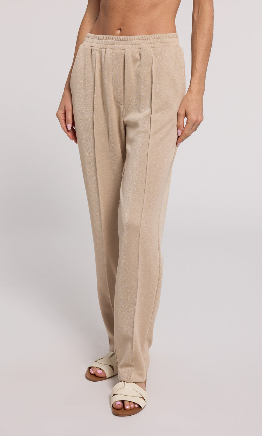 Truffle-colored Hollis Shimmer Sweatpants crafted from cozy material, blending comfort with a touch of elegance.