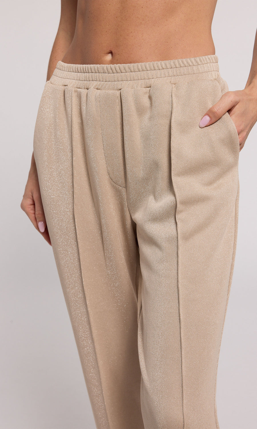 Truffle-colored Hollis Shimmer Sweatpants crafted from cozy material, blending comfort with a touch of elegance.