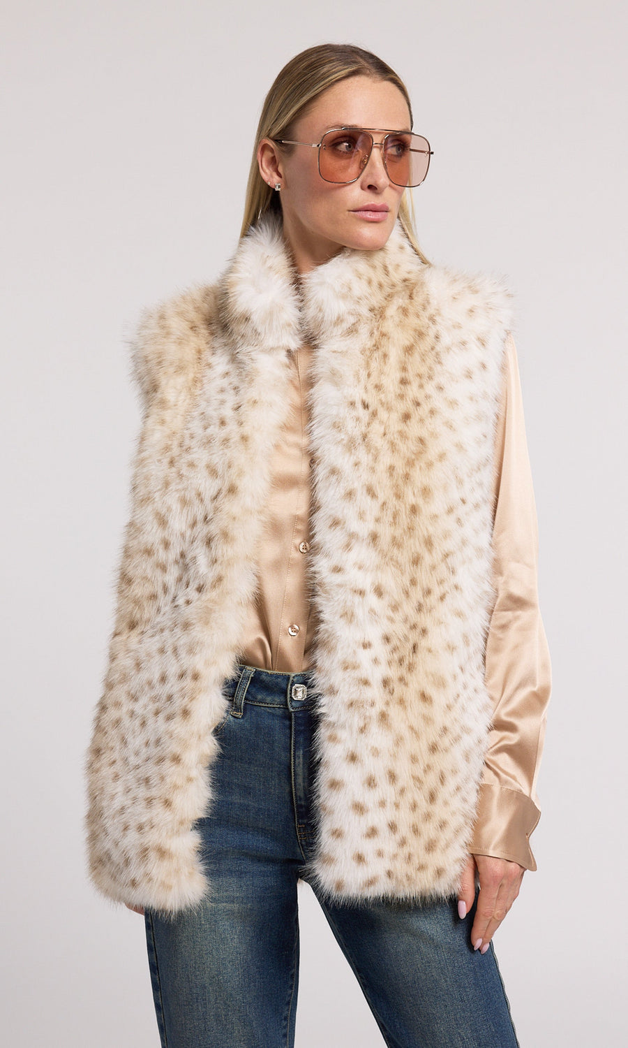 Women s Jacket Snow Leopard Mimi Leopard Faux Fur Vest Size XXS Generation Love Clothing